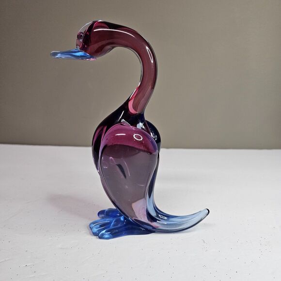 Murano Other - Vtg Murano Glass Duck Purple Blue Venetian Sommerso Figurine Mid-Century 7.5"